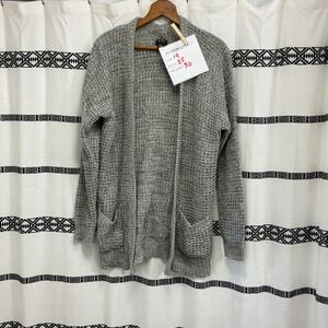 Poof New York Gray Knit Cardigan Sweater Pockets Open‎ Front Size M Cozy